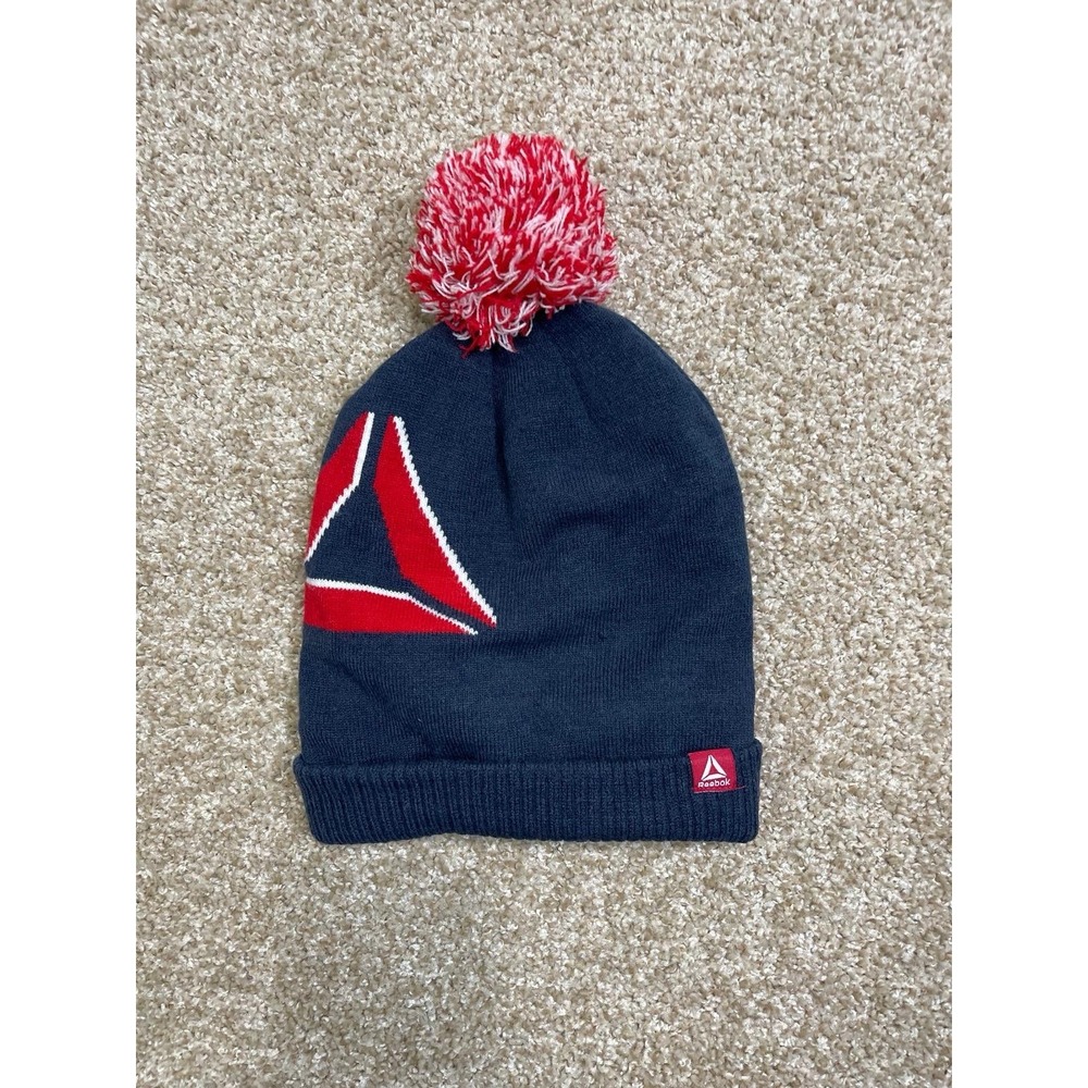 Unisex Adult Reebok Navy Combo Logo‎ Intarsia Pom-Pom Beanie Cozy Soft